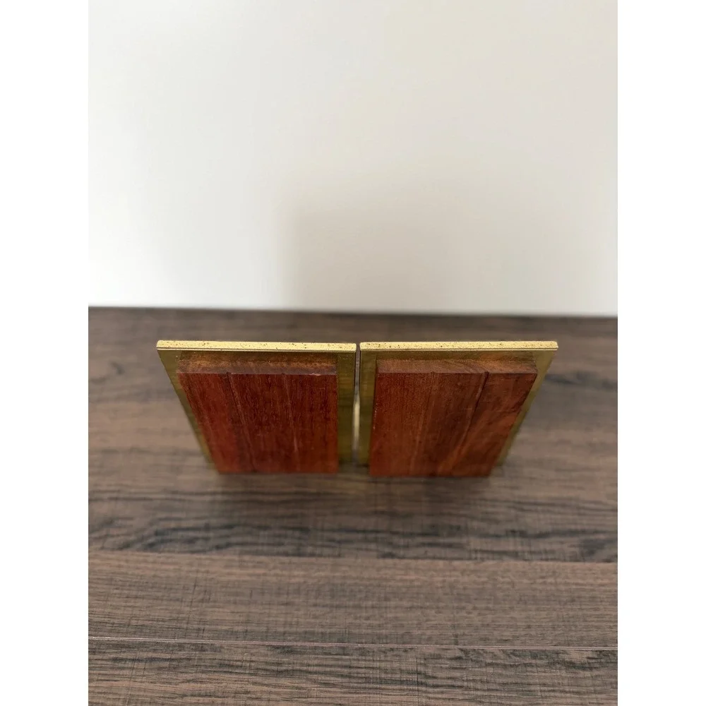 Vtg Park Sherman Solid Walnut Metal Bookends Mid Century Modern Minimalist Pair